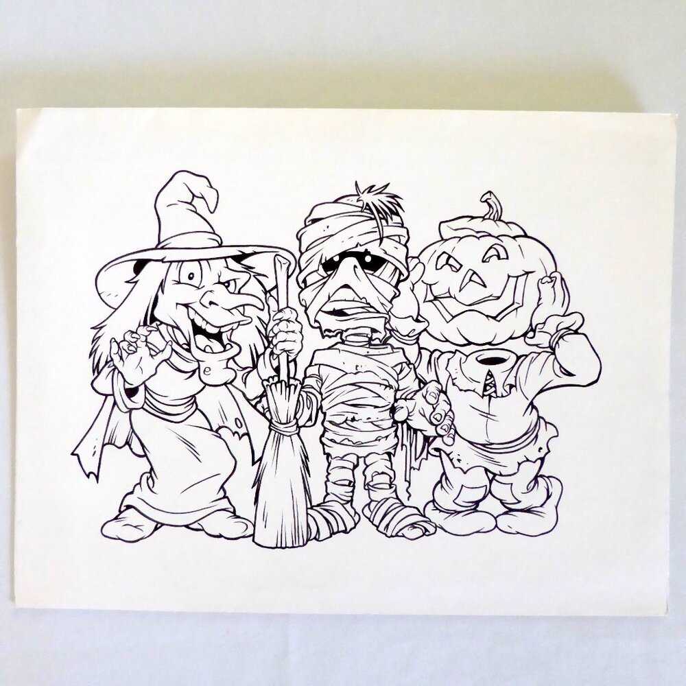 OOAK 9” x 12” WITCH MUMMY PUMPKIN HAND INKED ILLUSTRATION HALLOWEEN FRITO LAY